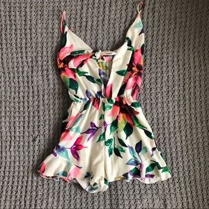 Floral White Romper with Tie Front